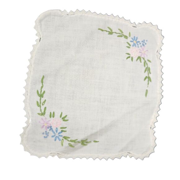 VTG SMALL TABLE RUNNER EMBROIDERED DRESSER SCARF ESTATE NEEDLEPOINT FLORAL - Picture 1 of 5